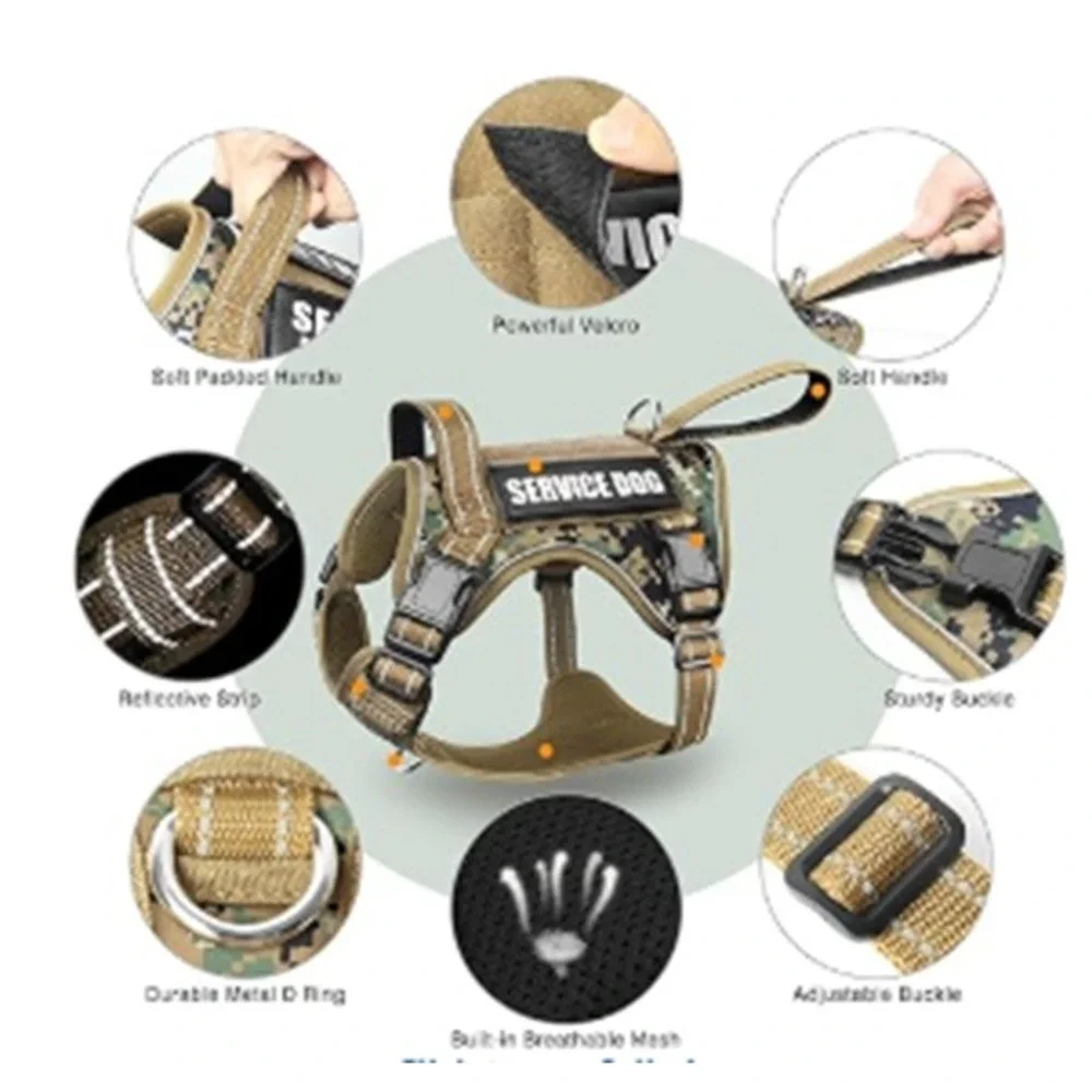Service Dog Vest Harness for Medium Dog Tactical Working MOLLE Vest w badges NEW